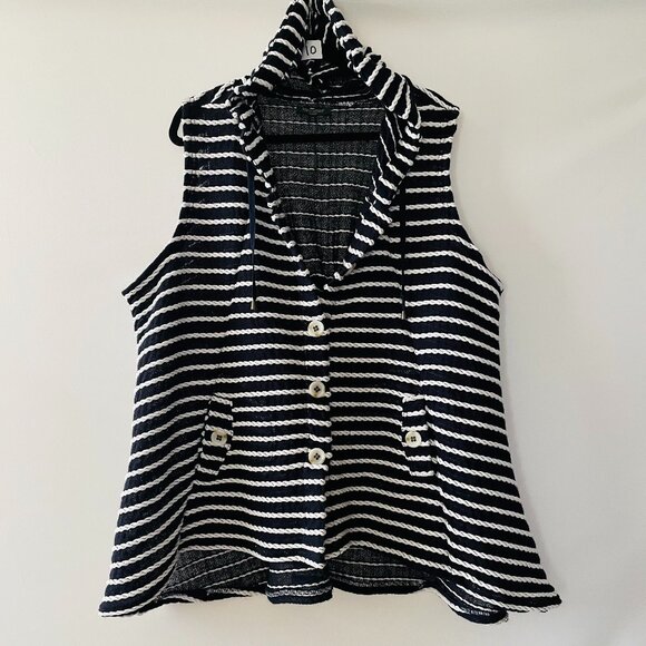 For Cynthia Womens Blue& White Striped Hooded Tunic Vest Style Top Size 2X - Picture 1 of 8